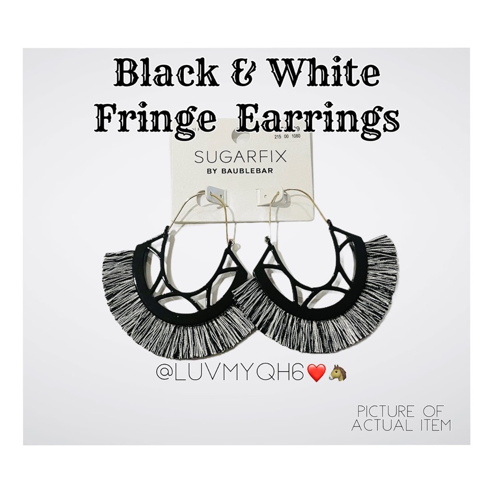 Black & White Fringe Gold Hoop Dangle Earrings
